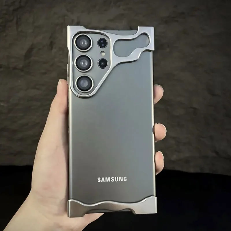 Aluminum Alloy Shockproof Bumper for S23 S24 S25 Ultra plus Luxury Irregular Metal Phone Case with Lens Film Protection